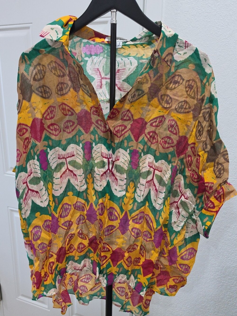 ColorBlock Bohemian Multicolor Printed V-Neck Women's Top